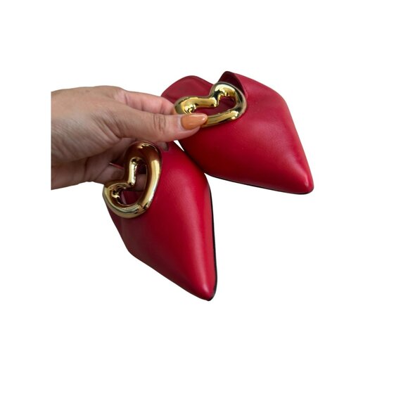 MAEVE Red Leather Gold Heart Mules Heels Size 40 / 10 - Picture 9 of 10